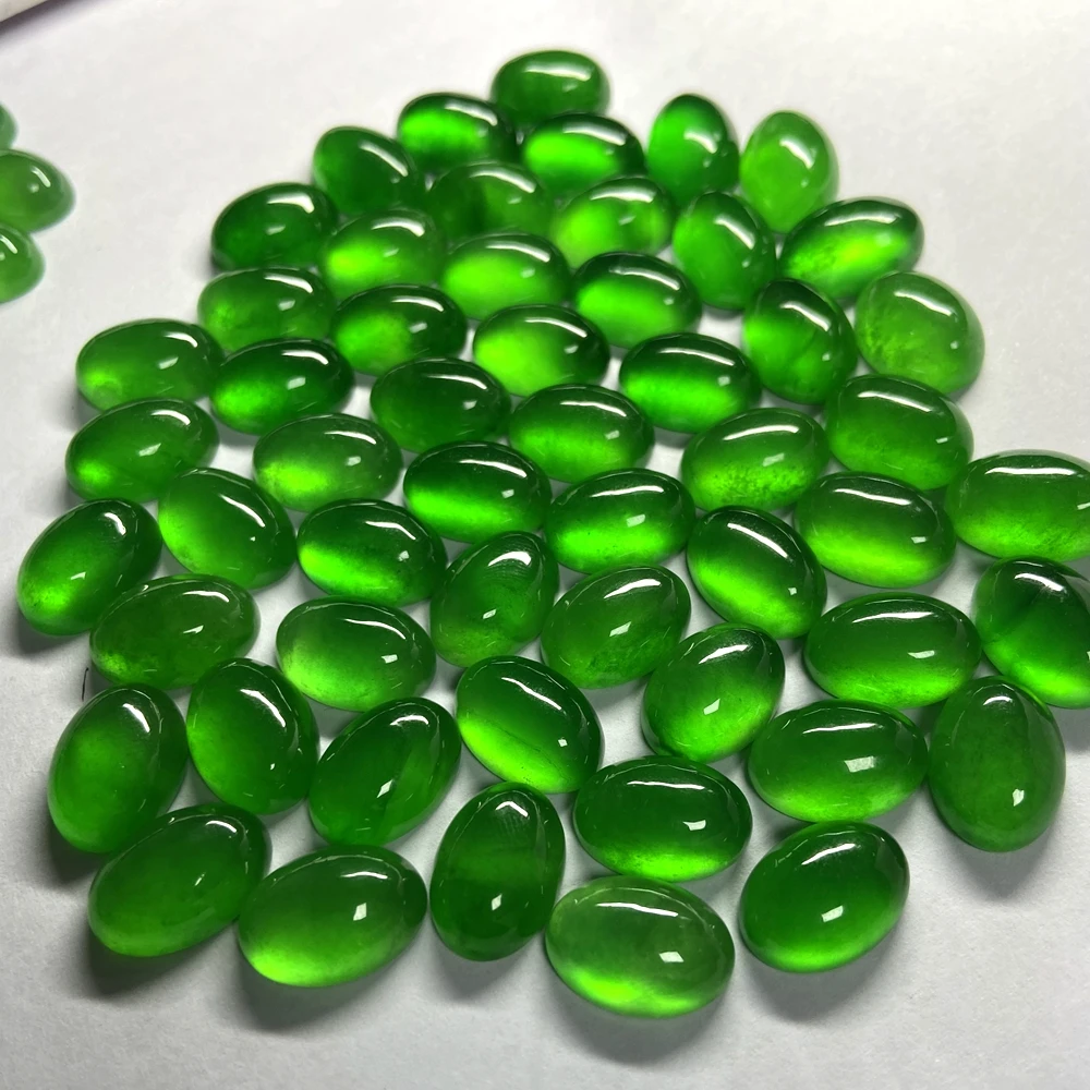 Meisidian-Natural Verde Jadeite Gemstone, Forma Oval, Flatback Cabochão Pedra, 20x15mm