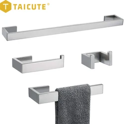 TAICUTE 4Packs Bathroom Accessories Set Towel Bar Hooks Toilet Paper Roll Holder Wall Mount Stainless Steel Hardware Brushed