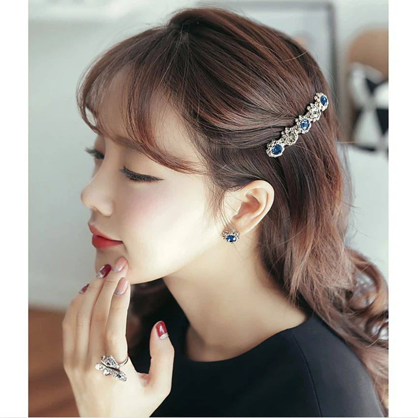 1 قطعة متعدد الألوان ، رمادي الكورية كريستال اللؤلؤ مقاطع الشعر أنيقة النساء المشابك دبابيس الشعر الديكور أغطية الرأس إكسسوارات الشعر