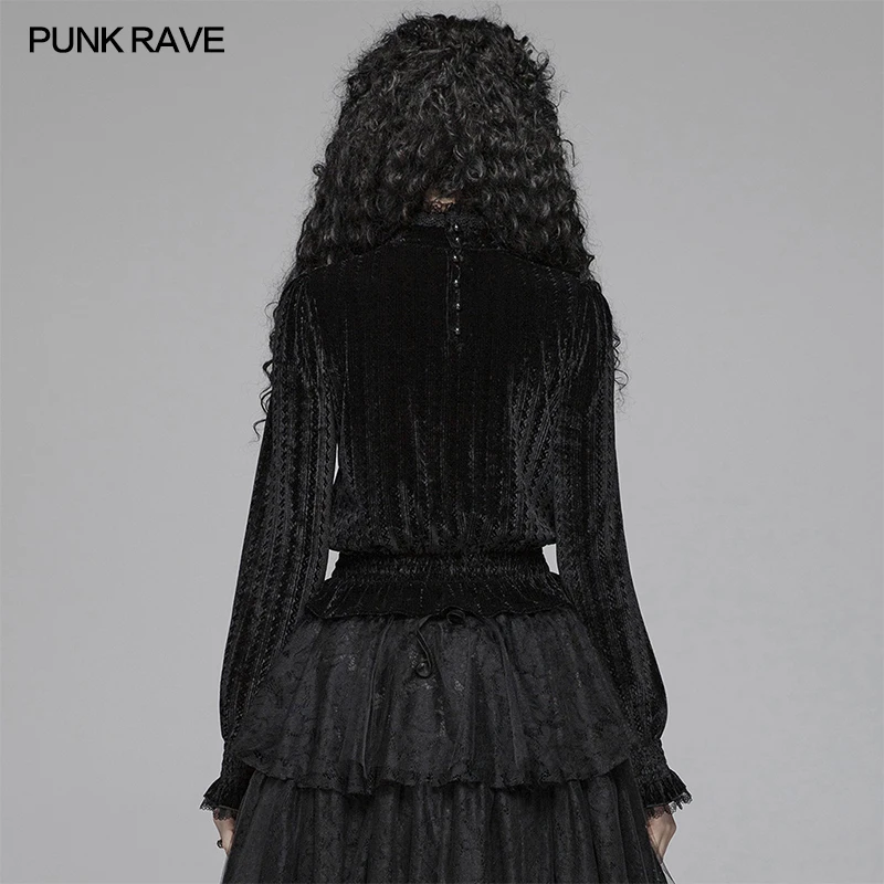 Punk Rave Women Gothic Dark-grain Velvet Blouse Black Top WT571