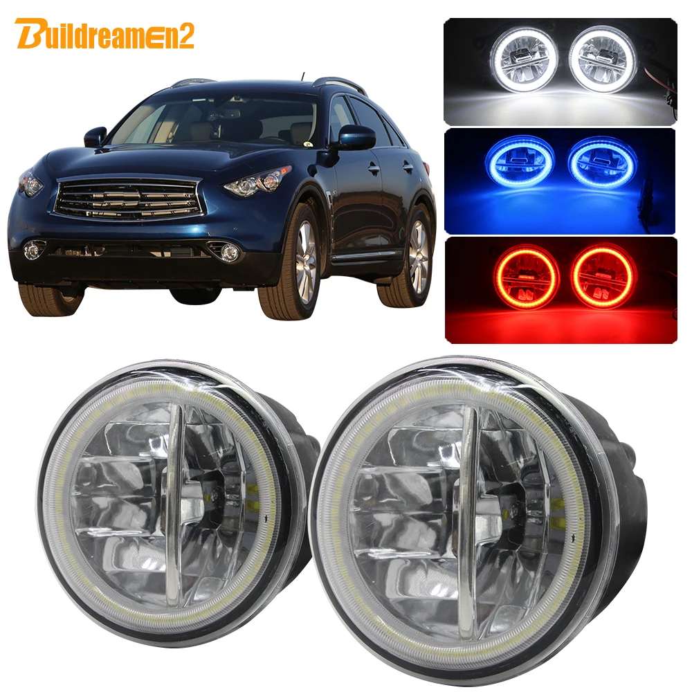 

Buildreamen2 For Infiniti QX QX50 QX56 QX70 2006-2014 Car 4000LM LED Fog Light Angel Eye Halo Ring DRL Daytime Running Light 12V