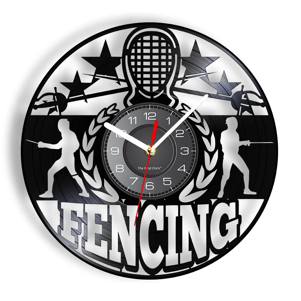 Fencing Vinyl Record Wall Clock Swordsmanship Fencer Fighter Crafts Watch Sporting Events Vintage Design Home Decor Timepieces