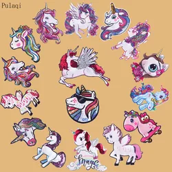 Pulaqi Iron On Cartoon Unicorn Patches For Clothing Sew On Sequin Embroidered patch Cute Sticker On Cloth Applique Fabric Patch