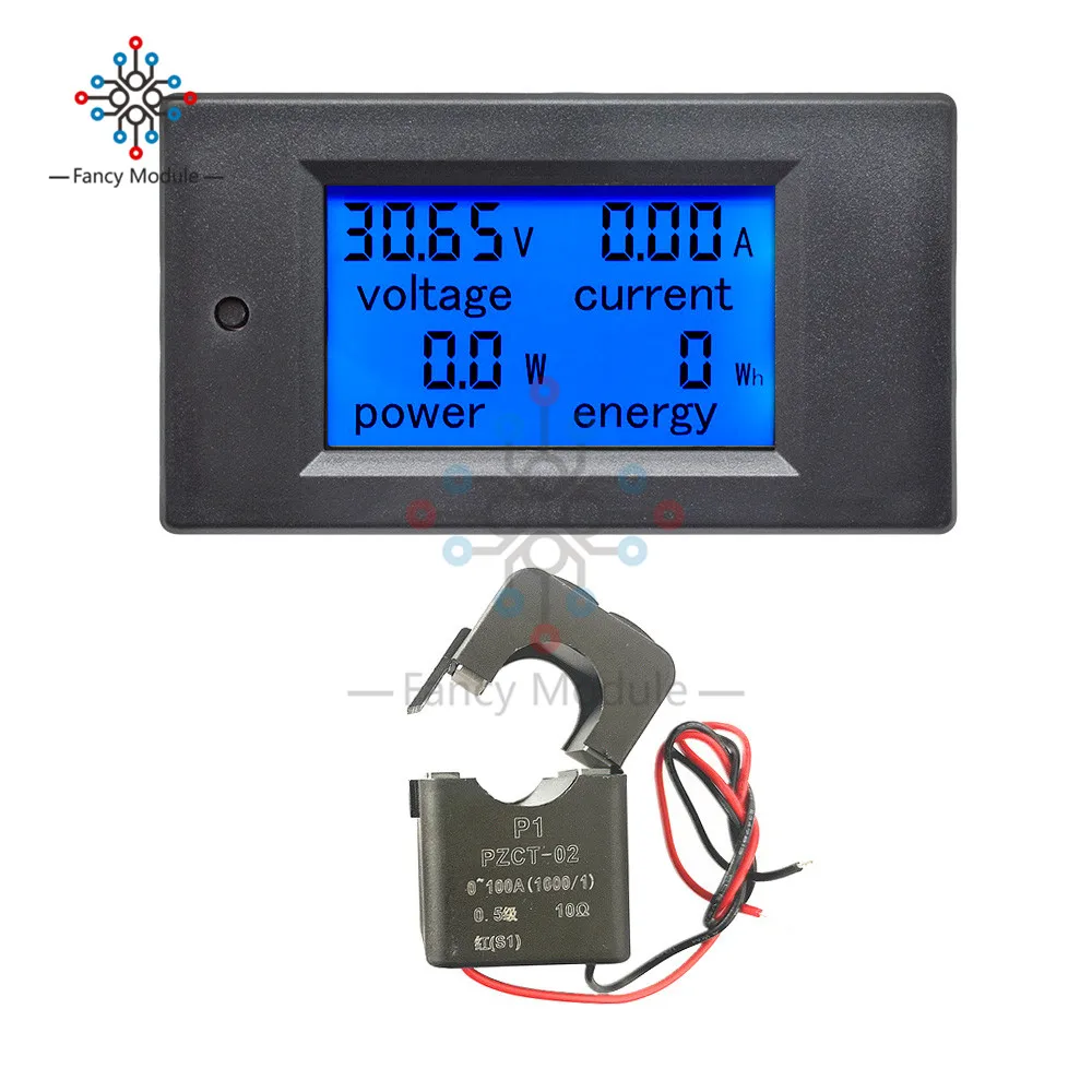 PZEM-061 AC 100A 80-260V Digital Voltage Power Watt Meter Energy Meter Power Energy Voltmeter Volt Watt Meter LCD Panel with CT