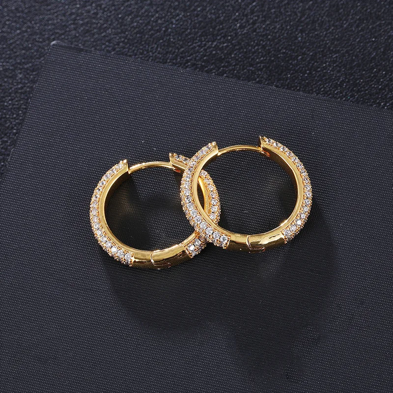 Hip Hop Micro Paved 5A+ Cubic Zirconia Bling Iced Out Circle Stud Earring for Men Women Rapper Jewelry Gifts Gold Silver Color image 6