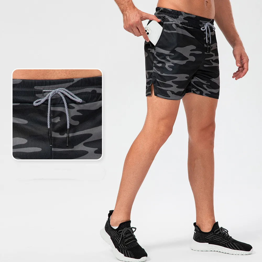 Men's Camouflage Training Shorts Quick Dry Breathable Sports Shorts Towel Buckle Loose Running Fitness Pants D13004