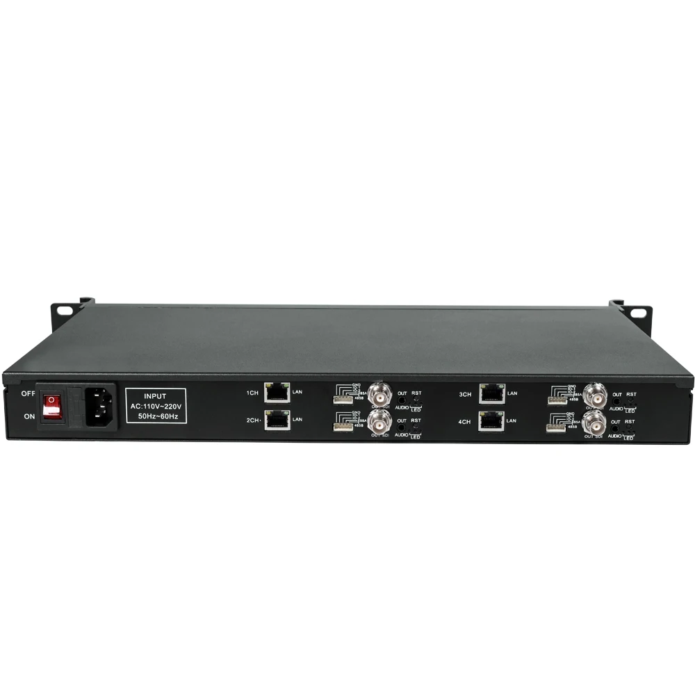 1U Rack 4 Channels H.265 H.264 IP to SDI Video Streaming Decoder SRT IP Camera Decoder for Decoding P2P RTSP UDP M3U8 HLS SRT