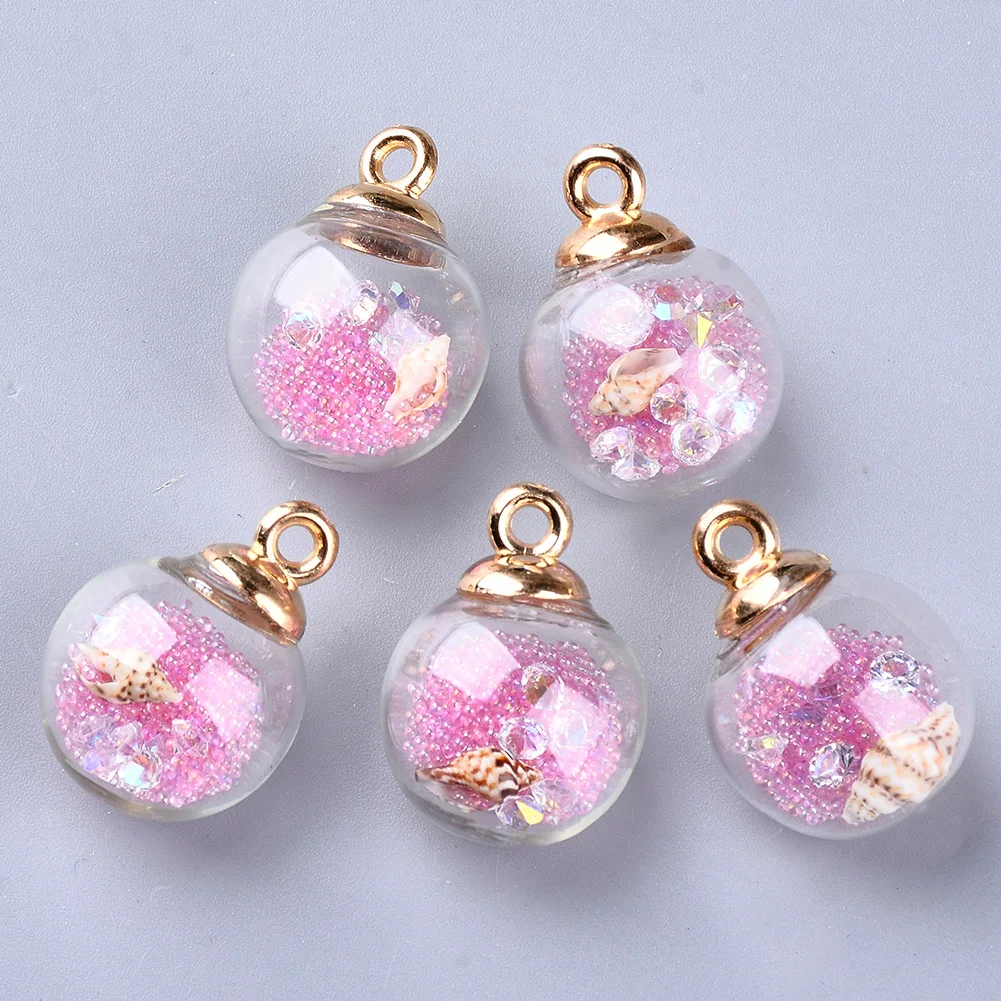 20Pcs Transparent Glass Globe Bubble Ball Pendants Charms with Conch Shell Glass Micro Beads for Jewelry Making Crafts Design