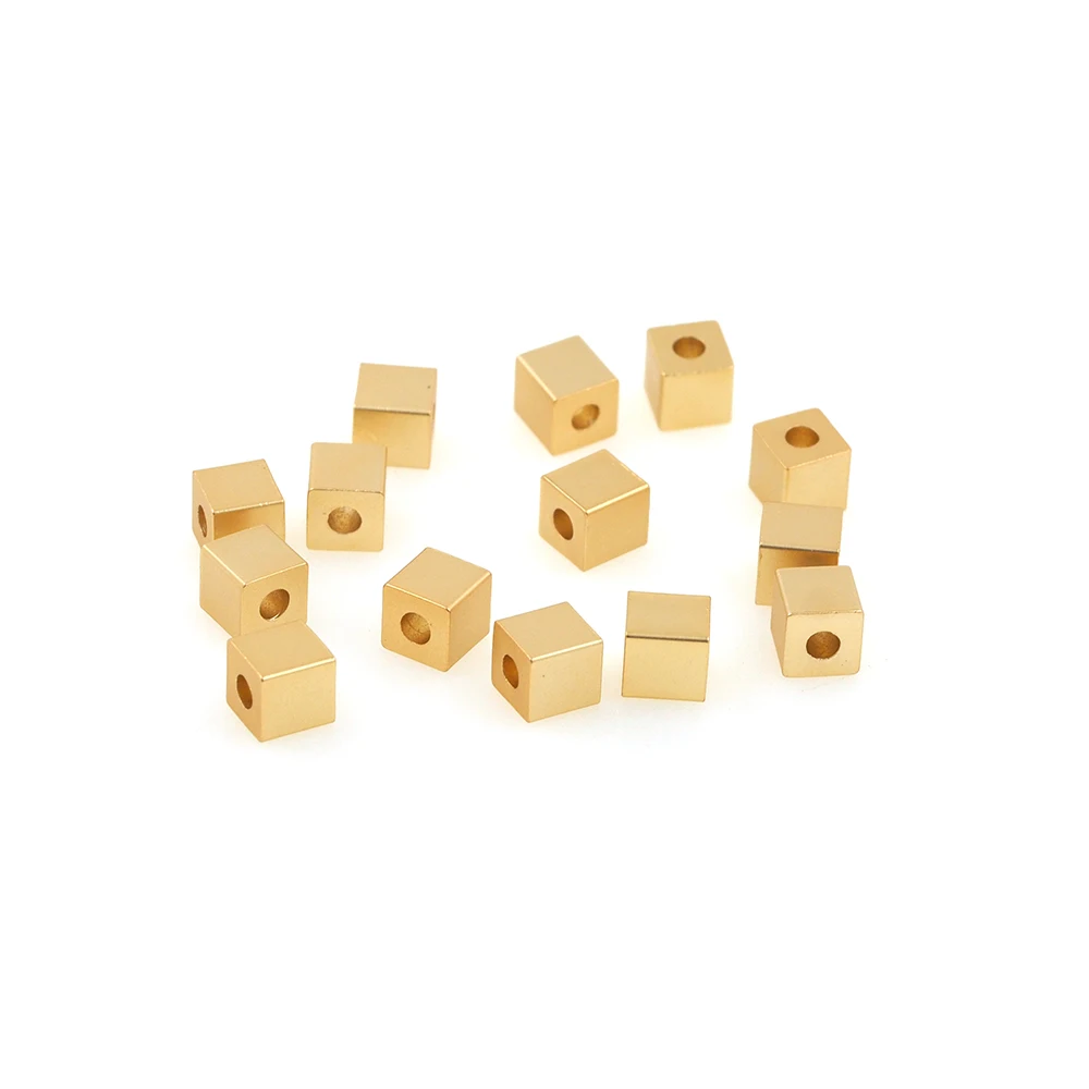 10 PCS Brass Gold 3D Cube Small Hole Spacer Beads For Necklace Bracelet DIY Jewelry Making