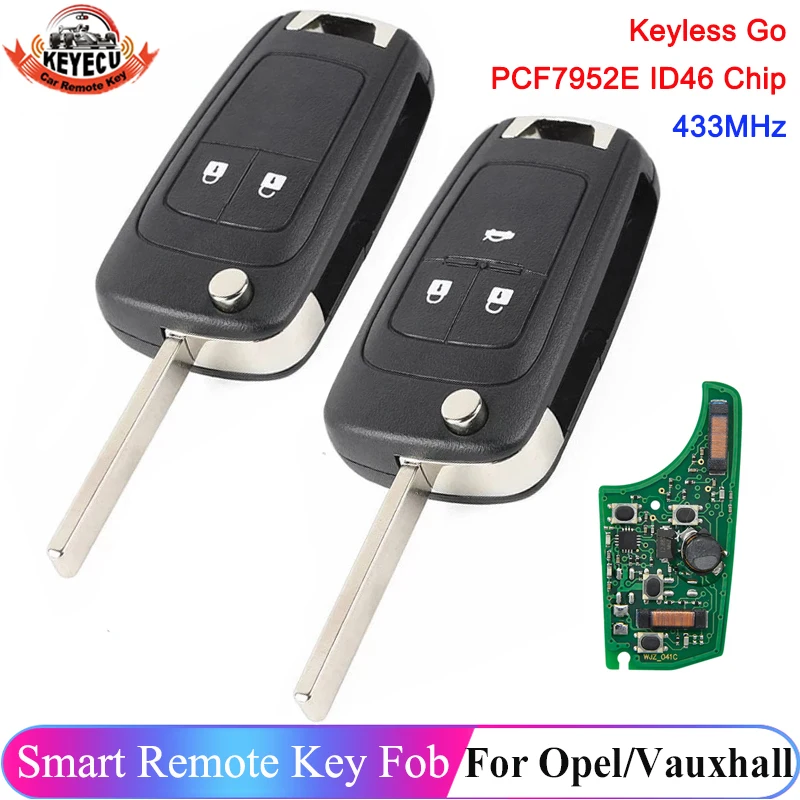 KEYECU Keyless Go Remote For Opel Vauxhall Astra J Zafira C Insignia Mokka Cascada 2009-2016 433MHz ID46 PCF7952E Chip Flip Key