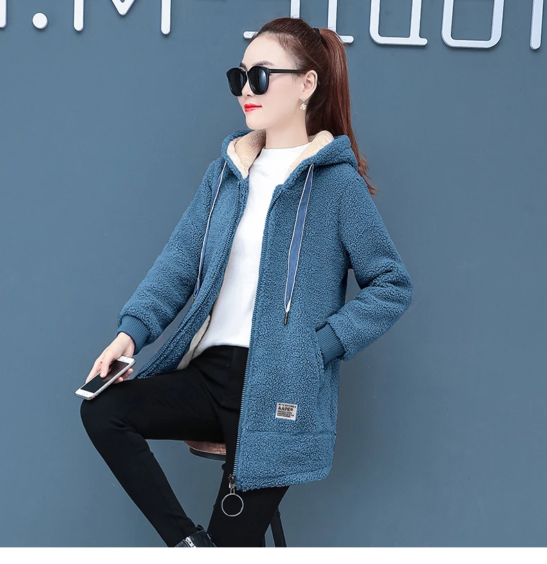 Fashion Hooded Trench Coat Female Autumn Winter Windbreaker Coat Cardigan Lamb wool coats Youth clothing for women Fleece jacket