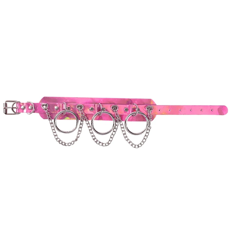 Collar de cuero Rosa gótico Punk para mujer, cinturón de cadena de Metal para fiesta, baile, Festival, Rave, ropa ajustable, Top corto con arnés