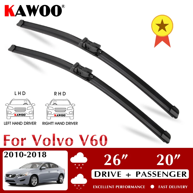 

KAWOO Wiper Front Car Wiper Blades For Volvo V60 2010-2018 Windshield Windscreen Front Window Accessories 26"+20" LHD RHD