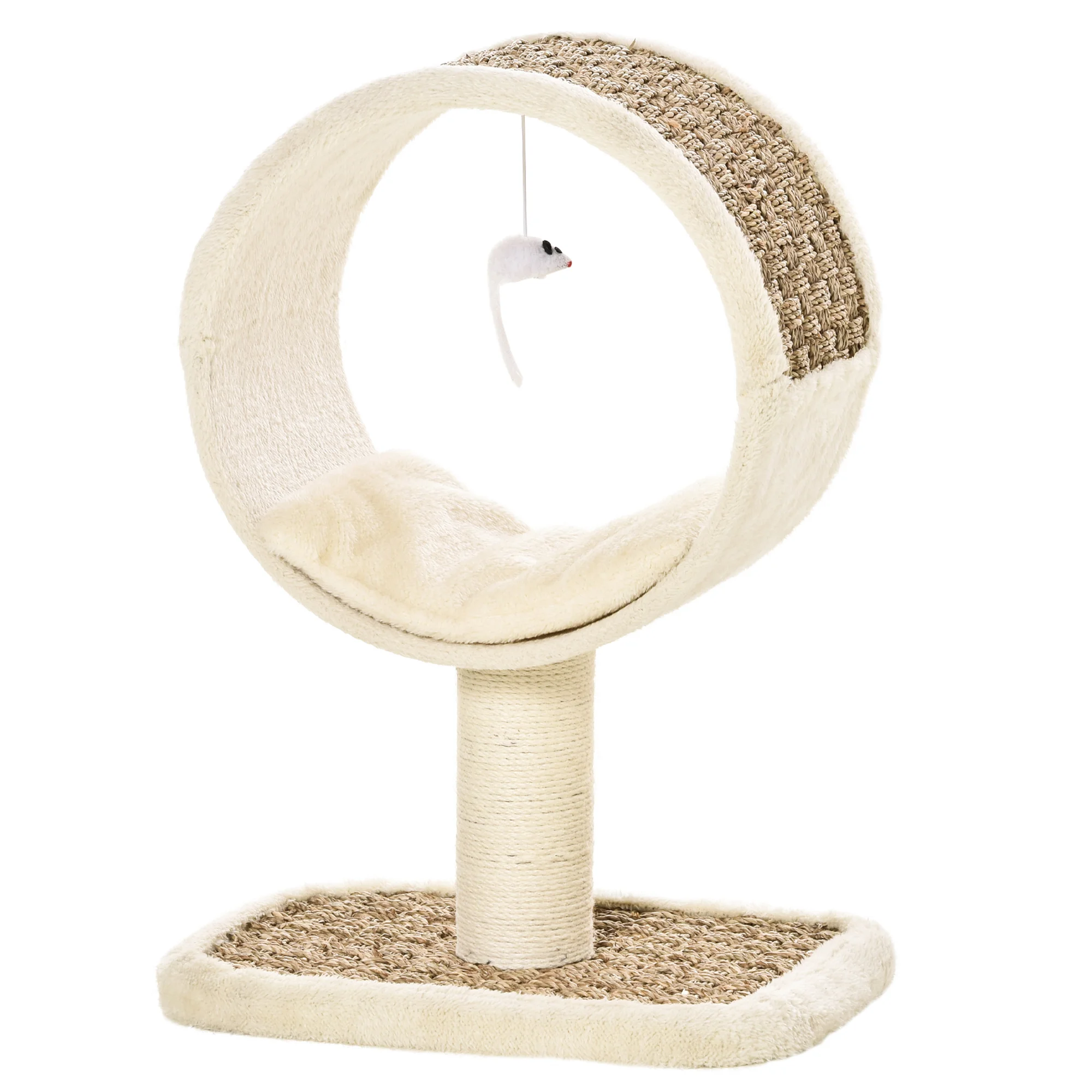 PawHut cat tree cat scratching tower with Tunnel Top Natural jute scraper Post removable cushion and hanging toy 40x30x56 cm Beige