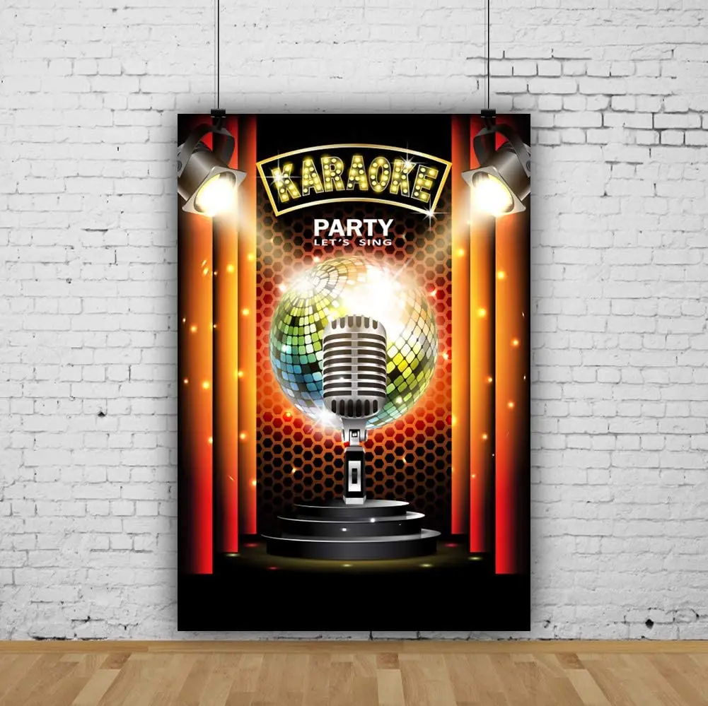 Karaoke Party Photography Backdrop Night Show Microphone For Adults Kids Birthday Party Decor Background Photo Banner Poster