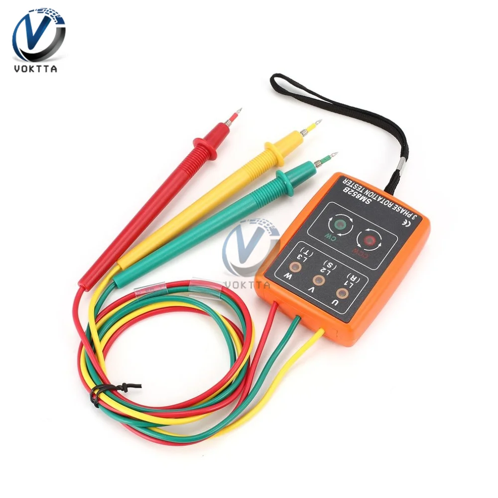 SM852B Digital Phase Sequence Meter 3 Phase Tester AC Phase Indicator Detector LED Buzzer Sequence Meter 60V-600V Voltage Tester