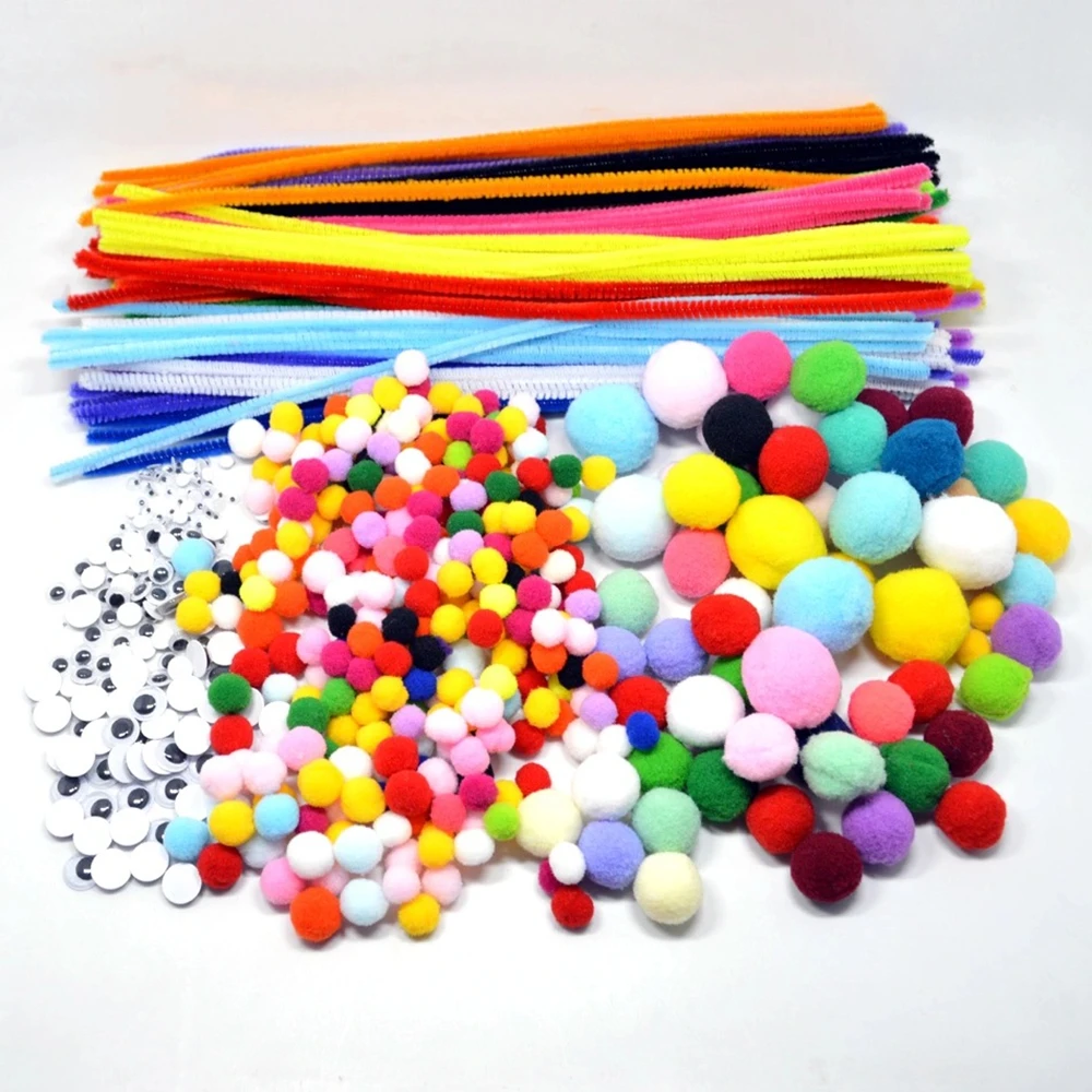 Plush Stick / Pompoms Rainbow Colors Shilly-Stick Educational DIY Toys Handmade Art Craft Creativity Devoloping Toys