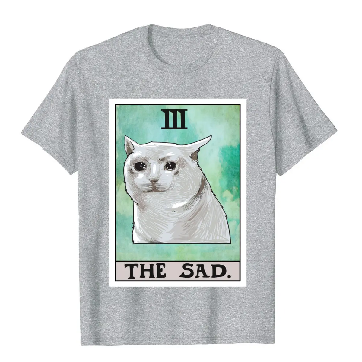 The Sad Cat Tarot Card Funny Meme Cotton Tops & Tees For Men Customized Tshirts Europe Funny