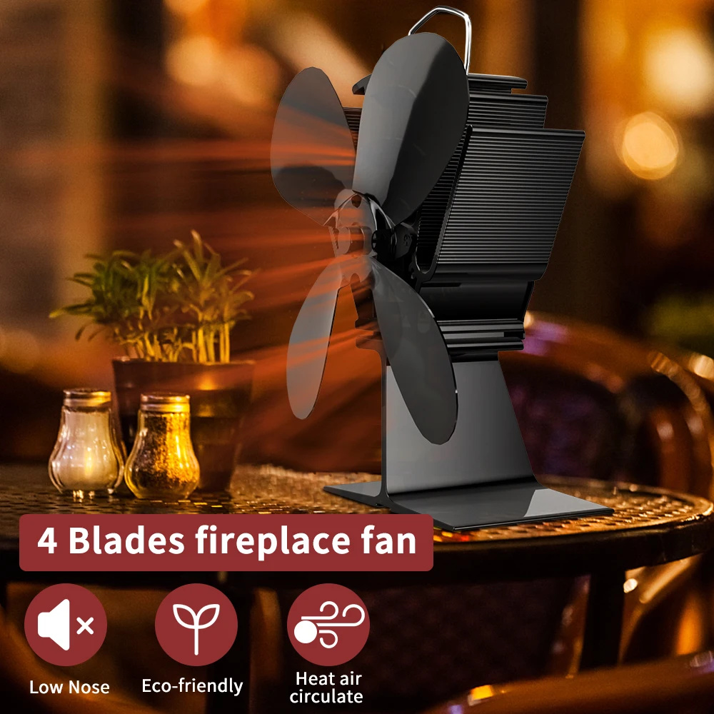 Stove Fan Fireplace 4 Blades Heat Powered Stove Fans Wood Burner Ecofan Quiet Home Fireplace Fans Efficient Heat Distribution