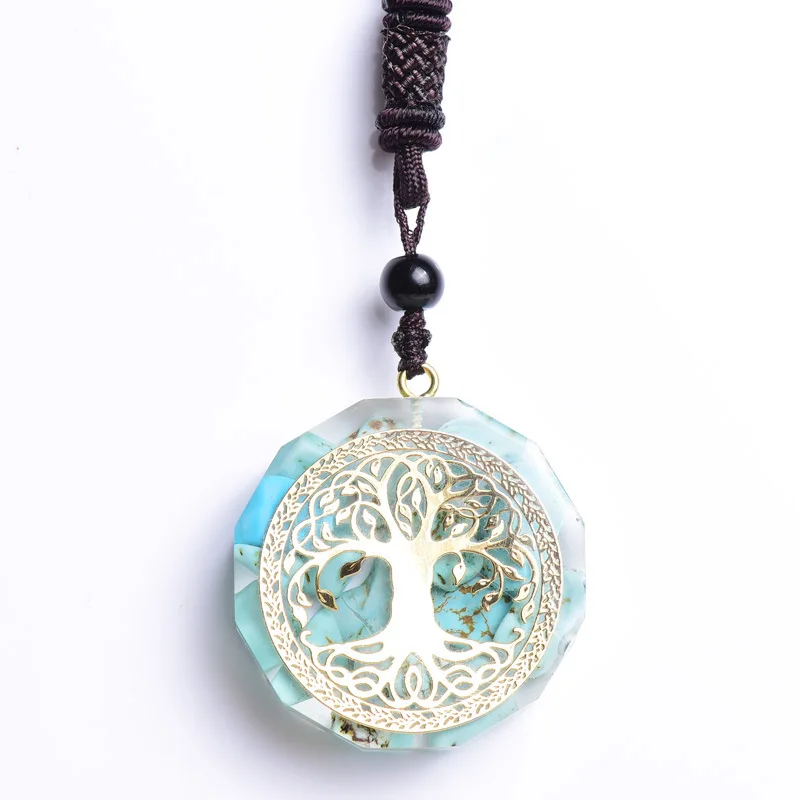 Orgonite Pendant Necklace For Turquoise Stones life Tree Resin Jewelry Healing Sacred Chakra Necklace Meditation