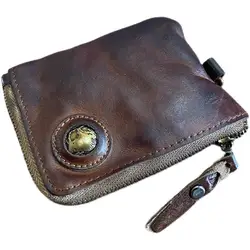Vintage Style Men Leather Coin Purse Wallet Clutch Key Holder Zipper Small Soft Bag Mini Bag