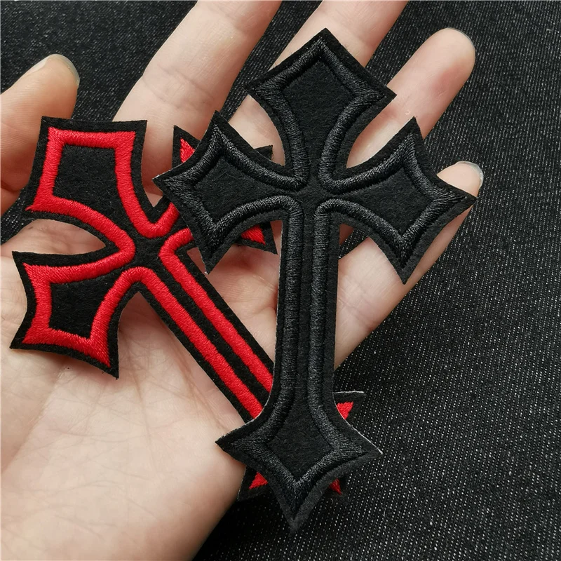 Black cross Iron on transfers Patches for clothing Rock Punk Sticker Sewing Supplies Decorative Appliques Zipper Clothes Patch