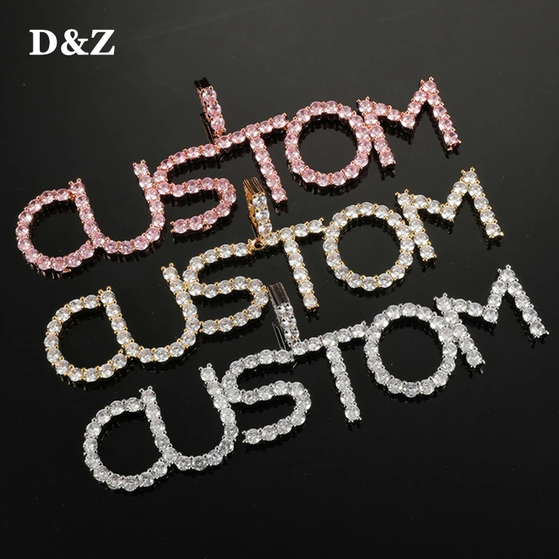 

D&Z Custom Name Pendant Iced Out Cubic Zirconia Stones Letters Necklace Personality Name Pendant Necklace For Men Women Gift