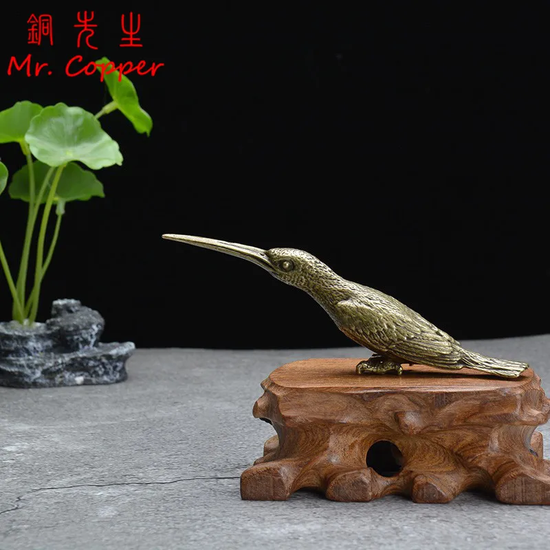 Pure Copper Kingfisher Tea Needle Statue Desk Decoration Ornament Antique Woodpecker Animal Bird Miniature Figurines Home Decors