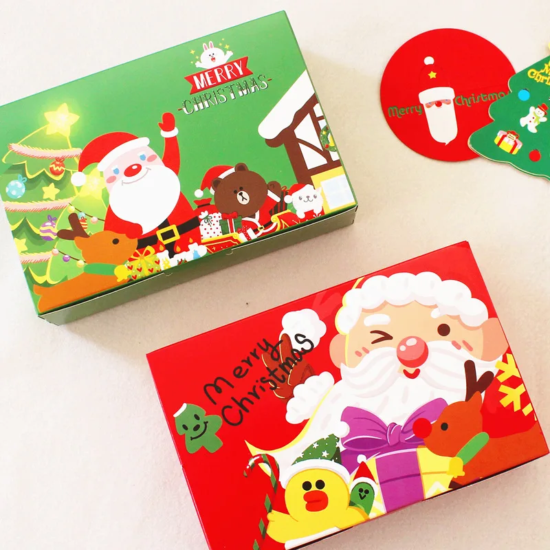 100pcs/lot 21x14x5cm Red Green Merry Christmas Santa Claus Paper Box cookie Macaron Christmas Birthday Party Gifts packaging box