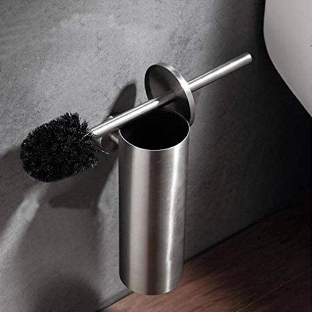 TAICUTE Fashion Toilet Cleaning Brush Holder Sets Wall Mount Stainless Steel Bathroom Accessories WC Hardware, Black Chrome