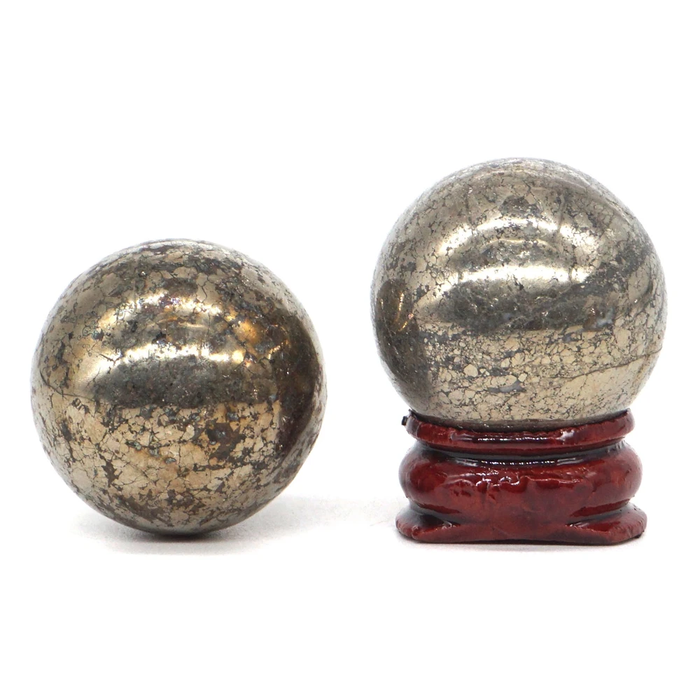 30mm Natural Gemstone Pyrite Crystal Reiki Healing Sphere Hand Massage Ball Feng Shui Home Decoration With Stand (1pcs)