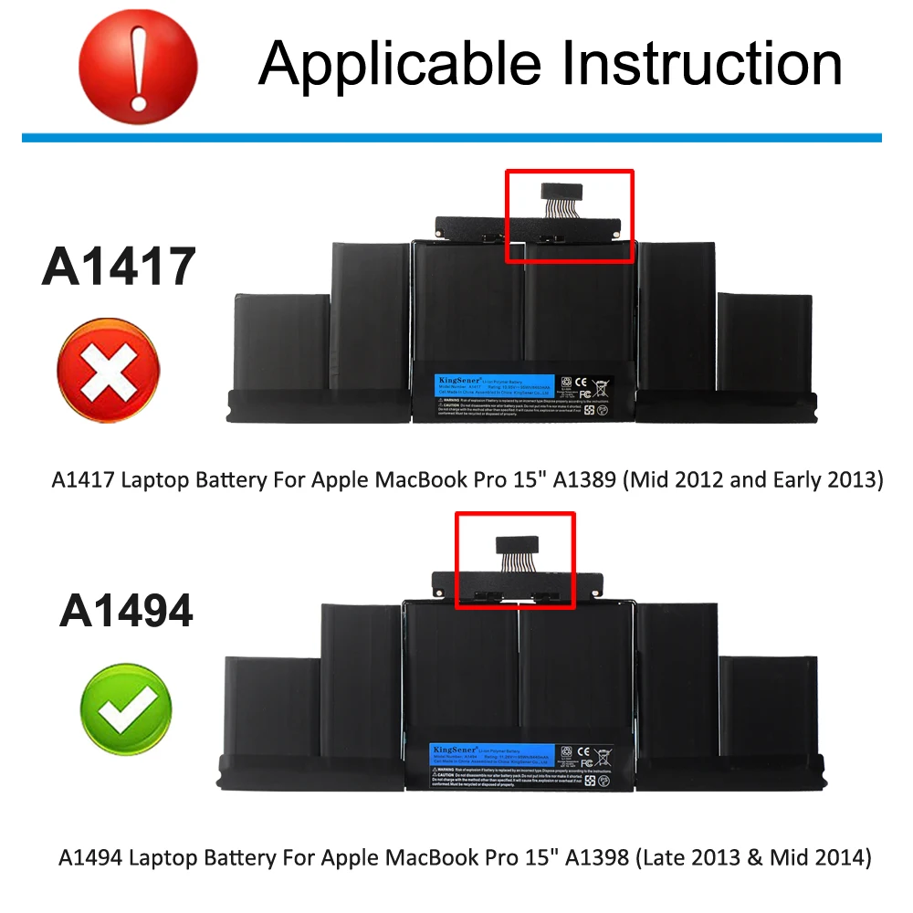 KingSener-Batterie pour ordinateur portable Apple MacPlePro 15 ", A1494, A1417, A1398 Retina, 2012, 2013, 2014 Année, Outils gratuits, 500 + Cycles Fast Sunshine