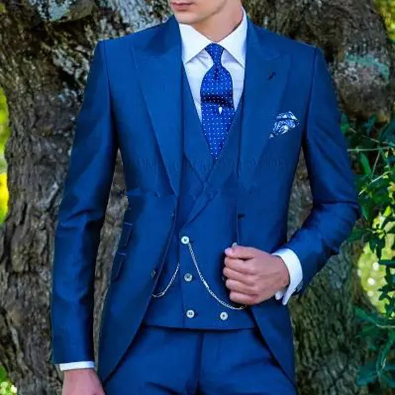 

Royal Blue Slim Fit 3 Pieces Men Suits for Wedding Groom Tuxedo Custom Prom Blazer Terno Masculin(Jakcet+Pant+Vest)