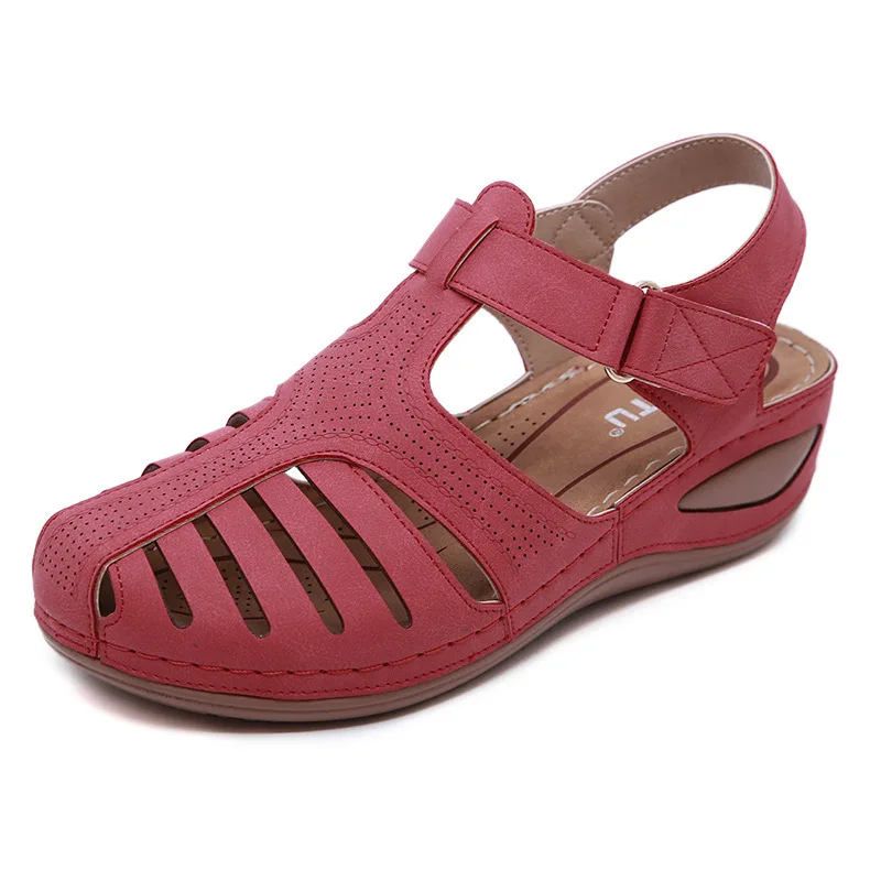 

New Women's Retro Summer Sandals Car Line Adhesive Wedge Toe Sandals Beach Sandals Women Outdoor Sandals Side Hollow