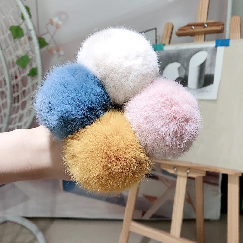 Candy Color Pompom Rubber Band Girls Ponytail Holder Lovely Imitation Rabbit Fur Plush Elastic Hair Rope Hair Ties Accessories