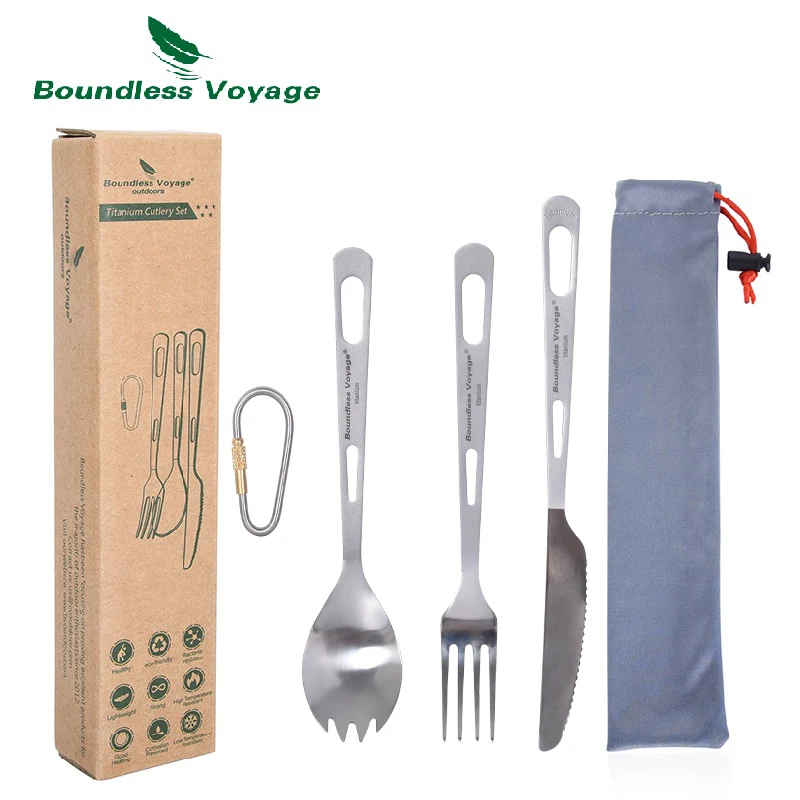 Boundless Voyage Campingbesteck-Set, Titan, Löffel, Gabel, Messer, Spork, Essstäbchen, Stroh, Outdoor-Geschirr, Reisen, tägliches Besteck
