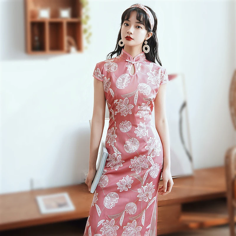 Sheng Coco High Quality New Style Cheongsam Slim Elegant Vintage Rayon Silk Dress Long Evening Wedding Bridesmaid Qipao