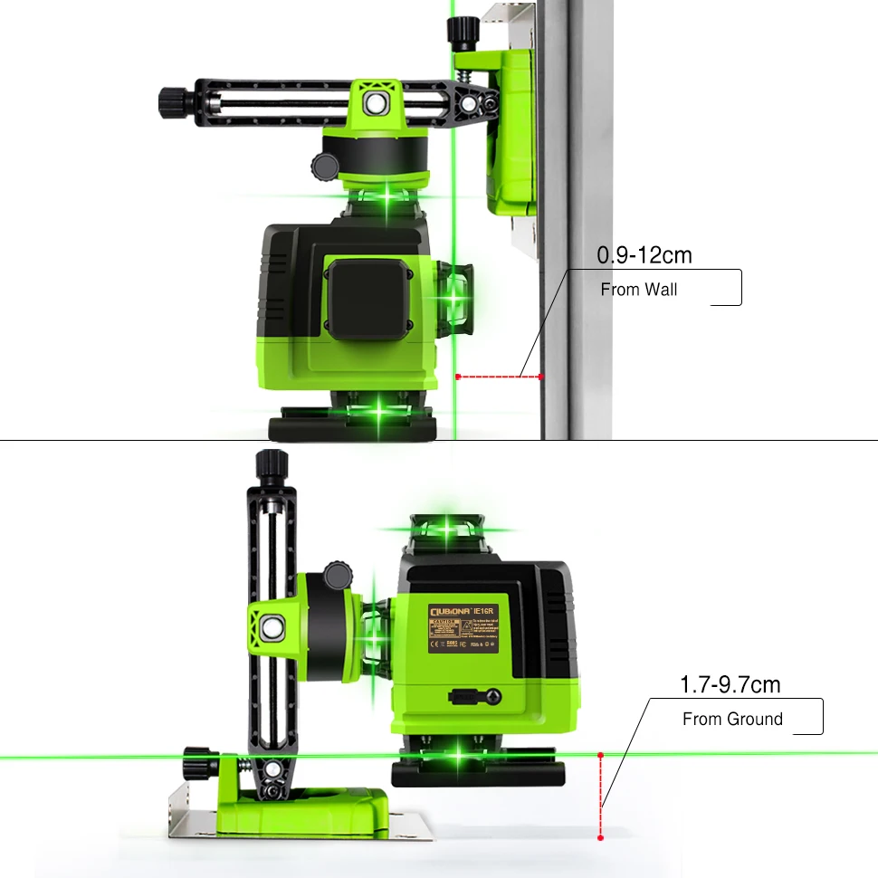 Clubiona-Nivel láser 4D de 16 líneas, dispositivo profesional con núcleo alemán, Control remoto para suelo y techo, Línea Verde, con batería de