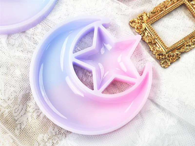 DIY Crystal Silicone Mold Resin Star Moon Plate Dish Containing Box Jewelry Storage Mirror Epoxy Resin Mould