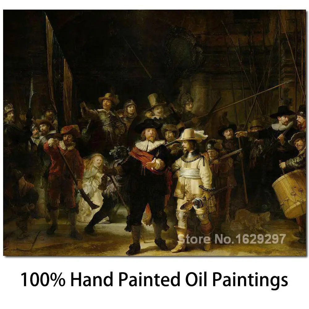 

Large Wall Art Rembrandt Van Rijn Paintings The Night Watch Canvas Reproduction High Quality Hand Painted Oil Artwork Portrait