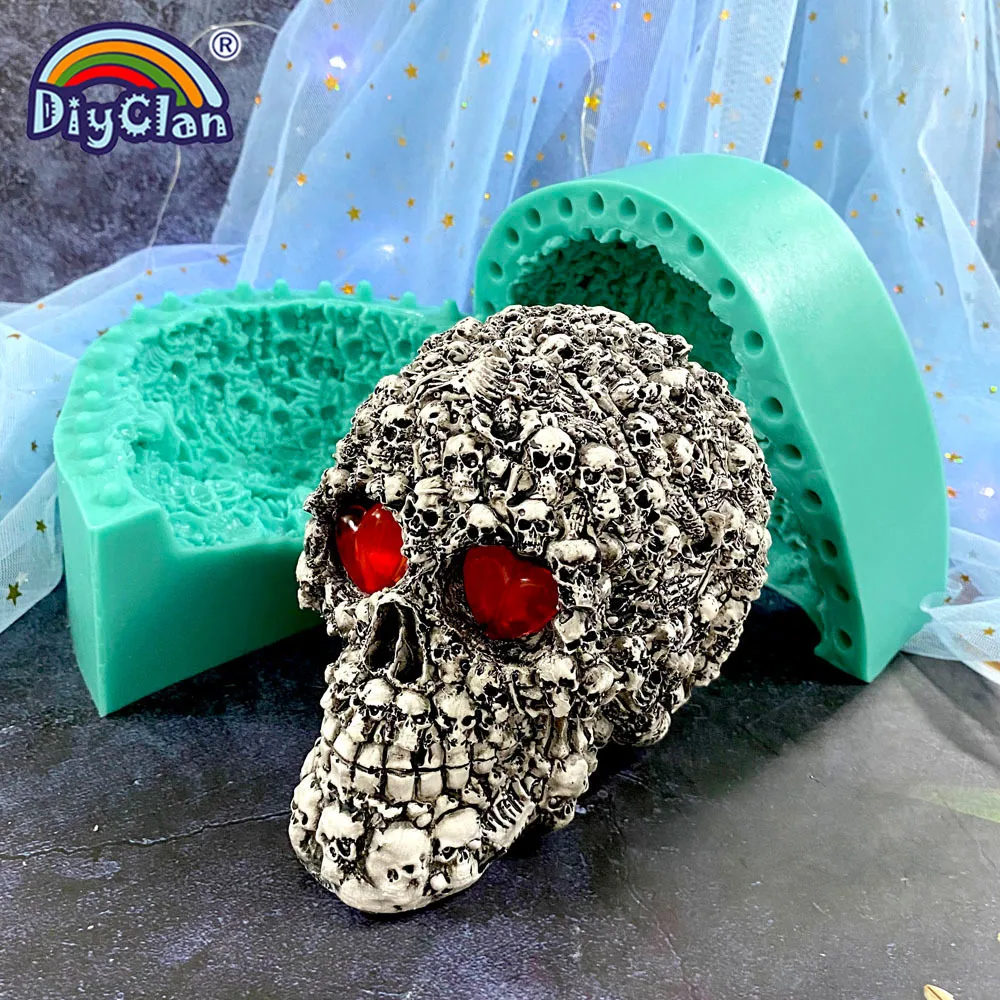 BIG SKULL Silicone Mold For Gypsum Decoration 3D Halloween Cake Mold Large Size Skull Skeleton Handmade Resin Candle Mould S0511