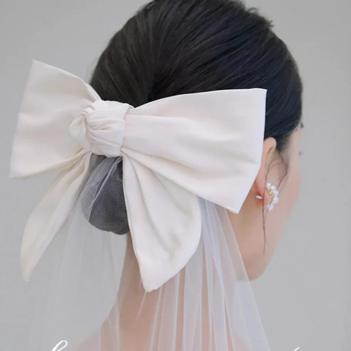 Bowknot Silk long veil bride hair wear Satin Bow Veil church beach wedding Hair Ornament