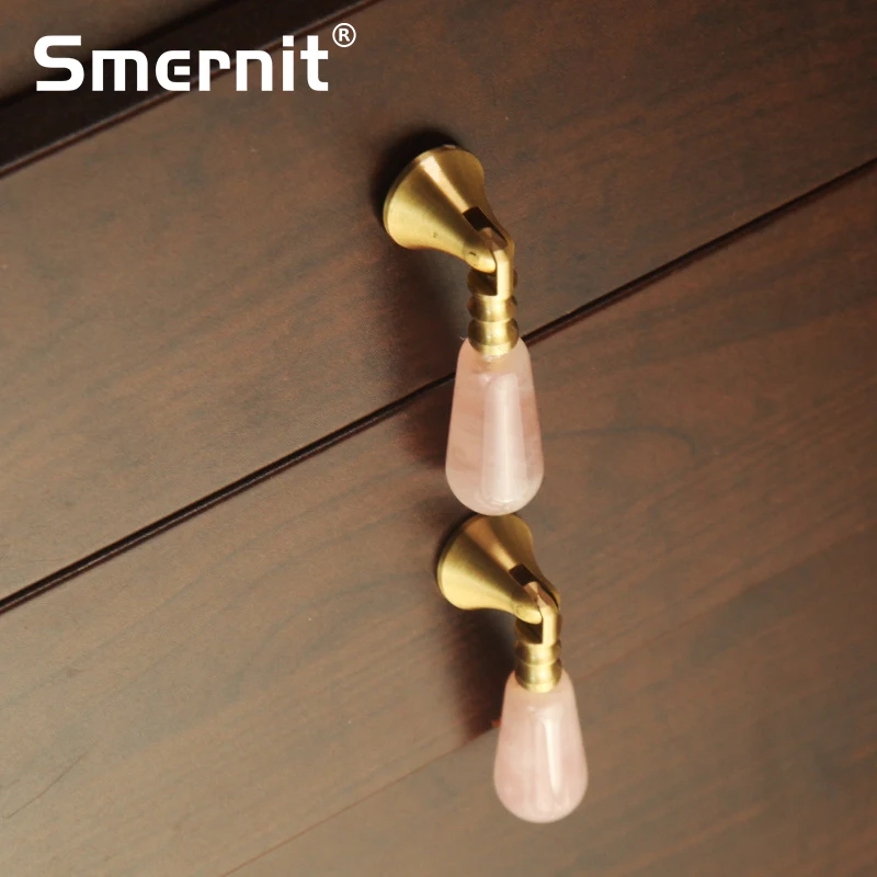 Natural Crystal Brass Handles Luxury Furniture Handles for Cabinets and Drawers Door Knobs Kitchen Cupboard Wardrobe Pulls