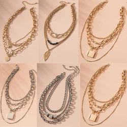 New Fashion Multilevel Thick Chain Lock Heart Shaped Artificial Pearl Feather Angel Pendant Necklaces For Women Necklace Jewelry