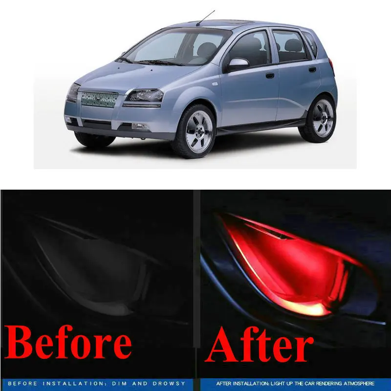 

4pc CF style stickers on cars interior inside door handle atmosphere lamp for Chevrolet KALOS MATIZ NIVA NUBIRA ORLANDO SPARK