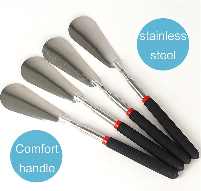 Silver Long Handle Shoehorn Flexible Stainless Steel Shoe Horn Stick Shoe Lifter Tool Professional Shoe Spoon Tool 26.5~74.5cm