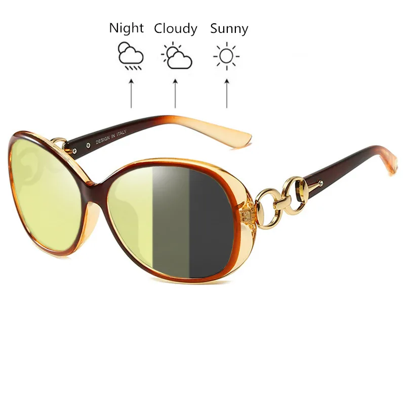 

SOPRETTY Photochromic Women Polarized Night Vision Driving Glasses , TAC Oval Oversize Sunglasses Yellow Goggles UV400 S181