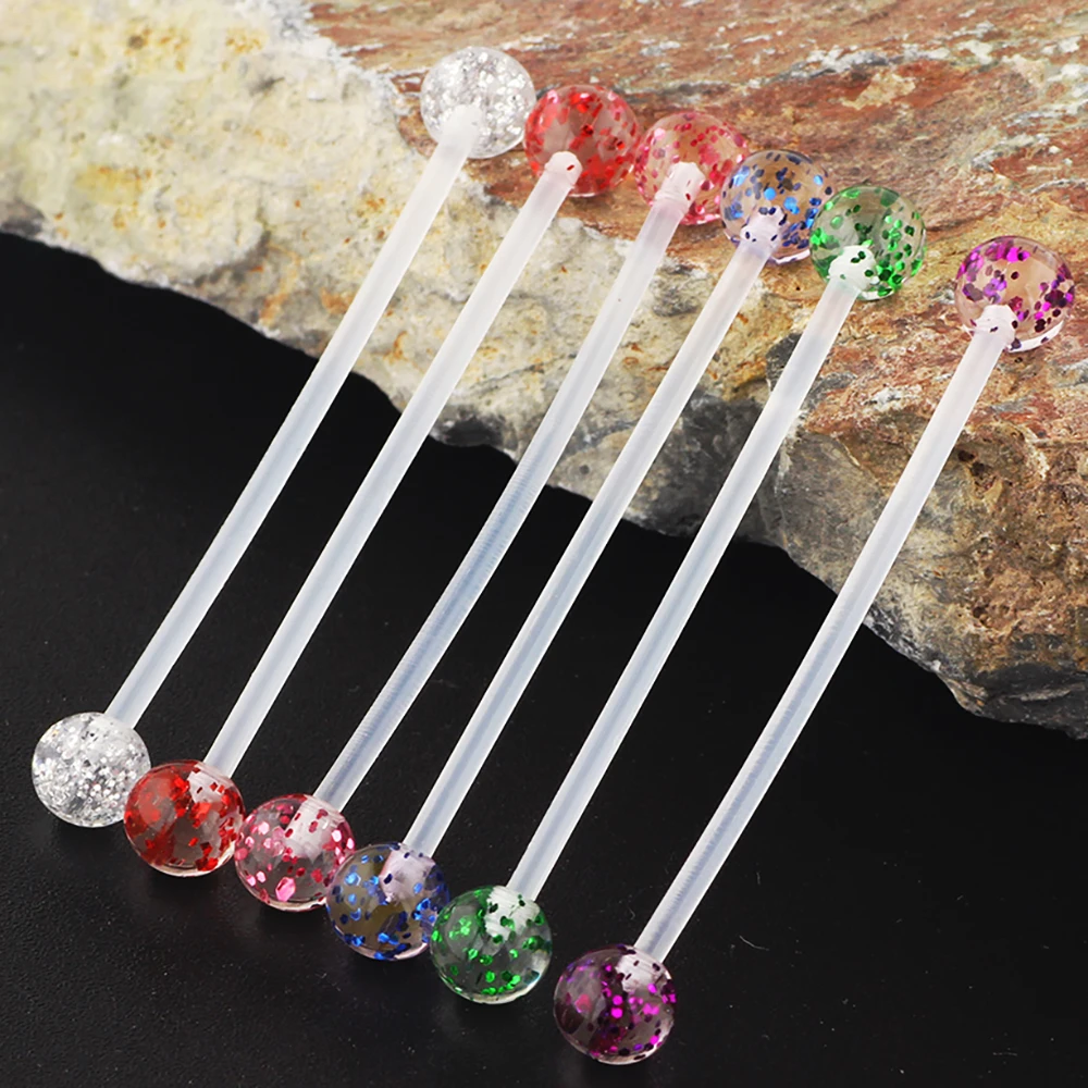 JUNLOWPY Acrylic UV Industrial Barbell Earrings 14G Bioflex Cartilage Tragus Earring Body Piercing Jewelry 38mm Bar 200/500pcs