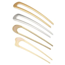 Chinese Style Metal U Shaped Hair Stick Fork Clip Minimalist Vintage Hanfu 2 Prong Updo Chignon Pin Bun Holder Hairpin