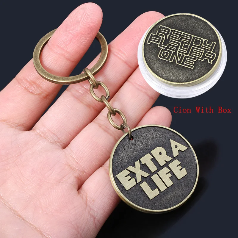 MIDY Movie Ready Player One Coin Keychain High Quality Bitcoin EXTRA LIFE Metal Keyring Cosplay Prop Commenorative Coin With Box